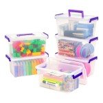 IRIS USA 5.4 Qt. Plastic Storage Bins with Lids, 6 Pack, Small Deep Containers with Latch Buckles and Portable Handle, Craft and Art Supply Storage Organizer, Stackable Storage Container, Clear/Violet
