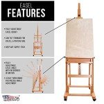 U.S. Art Supply Malibu Heavy Duty Extra Large Adjustable H-Frame Studio Easel with Artist Storage Tray - Tilts Flat, Sturdy Wooden Beech Wood Painting Canvas Holder Stand - Locking Caster Wheels