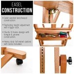 U.S. Art Supply Malibu Heavy Duty Extra Large Adjustable H-Frame Studio Easel with Artist Storage Tray - Tilts Flat, Sturdy Wooden Beech Wood Painting Canvas Holder Stand - Locking Caster Wheels