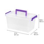 IRIS USA 5.4 Qt. Plastic Storage Bins with Lids, 6 Pack, Small Deep Containers with Latch Buckles and Portable Handle, Craft and Art Supply Storage Organizer, Stackable Storage Container, Clear/Violet