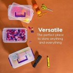 IRIS USA 5.4 Qt. Plastic Storage Bins with Lids, 6 Pack, Small Deep Containers with Latch Buckles and Portable Handle, Craft and Art Supply Storage Organizer, Stackable Storage Container, Clear/Violet