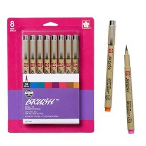 SAKURA Pigma Micron Brush Pens - Archival Black and Colored Ink Pens - Pens for Writing, Drawing, or Journaling - Black and Assorted Colored Ink - Brush Nibs - 8 Pack