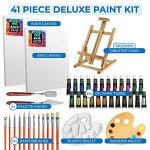 KEFF Oil Paint Set for Adults and Kids - Art Supplies Painting Kits with 24 Oil Paints, Stretched Canvas, Art Easel, Brushes, Palette, Knives and Paper Pad