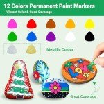 Oil Based Paint Pen, Permanent Paint Marker: Quick-Dry, Waterproof Paint Set of 12 for Rock Painting, Glass, Fabric, Ceramic, Wood, Metal, Mug, Plastic, Stone, Christmas Stencil Art Craft Supplies Kit