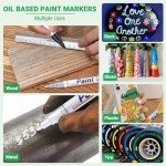 Oil Based Paint Pen, Permanent Paint Marker: Quick-Dry, Waterproof Paint Set of 12 for Rock Painting, Glass, Fabric, Ceramic, Wood, Metal, Mug, Plastic, Stone, Christmas Stencil Art Craft Supplies Kit