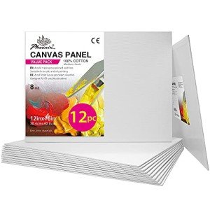 PHOENIX Painting Canvas Panels 12x16 Inch, 12 Value Pack - 8 Oz Triple Primed 100% Cotton Acid Free Canvas Boards for Painting, White Blank Flat Canvas Boards for Acrylic, Oil Paints