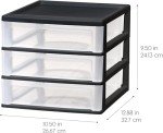 IRIS USA Plastic Stacking Desk Top 3-Drawer Storage Organizer, 2-Pack, for Makeup Vanity Nail Polish Bathroom Stationery Art Craft Supplies Kitchen Office Garage and Small Organization, Medium, Black