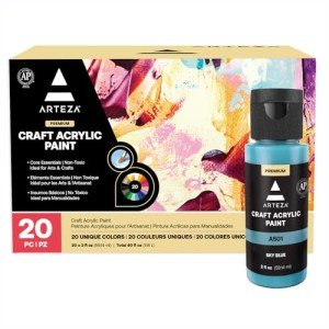 ARTEZA Craft Acrylic Paint Set, Water-Based Acrylic Craft Paint, Matte Finish Artist Paints, Art Supplies for Glass, Wood, Ceramics, Fabrics, Leather