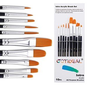 GOTIDEAL Paint Brush Set, 10 Pcs Round Pointed Tip, Small Nylon Hair Brushes for Acrylic, Oil and Gouache,Body, Face Nail Art and Rock Painting, Perfect for Kids & Adult