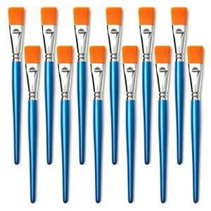 GACDR 1 inch Flat Paint Brushes for Acrylic Painting,12 Pieces Large Synthetic Paint Brushes Bulk with Wooden Handle for Acrylic, Watercolor, Oil, Crafts, Face Body Art Robin