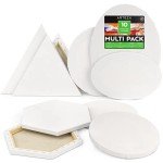 ARTEZA Stretched Canvas, Multipack of 10, Round, Oval, Triangle, and Hexagonal Canvas, Blank White Canvas Boards for Acrylic, Oil and Gouache Painting