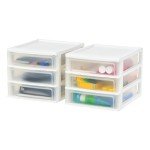 IRIS USA Medium 3-Drawer Desktop Organizer with Open Tray Top, 2 Pack, Plastic Drawer Storage Container for Stationery Art Craft Supplies, White