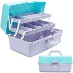 TERGOO 12in Three-Layer Multipurpose Storage Box Organizer Folding Tool Box/Art & Crafts Case/Sewing Supplies Organizer/Medicine Box/Family First Aid Box with 2 Trays (Purple Blue)