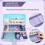 TERGOO 12in Three-Layer Multipurpose Storage Box Organizer Folding Tool Box/Art & Crafts Case/Sewing Supplies Organizer/Medicine Box/Family First Aid Box with 2 Trays (Purple Blue)