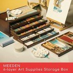 MEEDEN 6-Drawer Art Supply Storage Box - Large Capacity Multi-Function Beech-Wood Pencil Box with Drawer & Compartments for Organizing Pastels, Pencils, Pens, Markers, Brushes & Stamp, Walnut