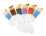 72 Pcs Painting Brush Palette Set, 60 Pcs Paint Brushes with 12 Palettes for Kids or Adults to Create Art Paint Oil Watercolor