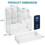 Marbrasse Mesh Pen Holder for Desk, Multi-Functional Pencil Organizer with Drawer, Desk Organizers and Accessories for Office Art Supplies (White)