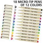 Shuttle Art 18-Pack Micro-line Pens - 11 Waterproof Archival Ink Colors in 0.3MM Felt Tip & 7 Blacks in 0.15-0.5MM For Journaling, Illustrating & Drawing
