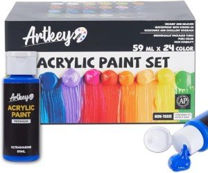 Artkey Acrylic Paint Set - 24 colors 2 oz/59 ml Acrylic Paints Professional Artists Painting Kit for Canvases Fabric Rock Leather Easter Egg Wood Ceramic Glass Art Craft Painting
