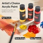 Acrylic Paint Set, 24 Colors (2 oz/Bottle) with 12 Art Brushes, Art Supplies for Painting Canvas, Wood, Ceramic & Fabric, Rich Pigments Lasting Quality for Beginners, Students & Professional Artist