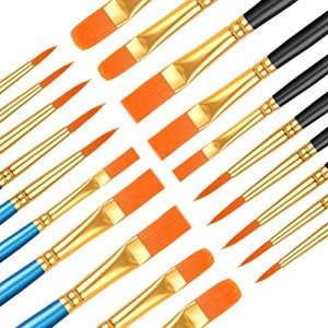 20 Pcs Paint Brushes, Acrylic Painting Brush Set, Watercolor Brushes, Acrylic Brushes for Oil Watercolor, Miniature Detailing, and Rock Painting