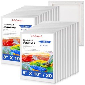 Stretched Canvas for Painting - 8x10 Inch/20 Canvas Value Pack - Triple Primer Acid Free 100% Cotton Blank Canvas for Painting Supplies Oil and Acrylic Pouring Art Watercolor