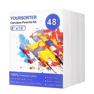 Canvases for Painting 48 Pack, 8x10 inch Blank Canvas Boards, Primed Acid-Free 100% Cotton Canvas Panels for Acrylic Oil Tempera Watercolor Paints, Art Supplies