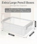 Sooez 6 Pack Extra Large Pencil Box, Plastic Pencil Case Crayon Box Bulk, Clear Marker Organizer Plastic Containers with Lid, Stackable Storage Box for Craft, Pen, Art, School Supply, Grey