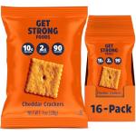 Get Strong Foods Cheddar Cheese Crackers - High Protein Crackers - Keto Friendly, Low Carb, High Fiber Cheese Crisp - Low Calorie, Healthy Snack for Adults and GLP-1, Pack of 16