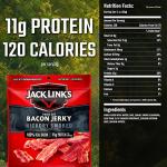 Jack Link's Bacon Jerky, Hickory Smoked - Flavorful Ready to Eat Meat Snack with 11g of Protein per Serving, Made with 100% Thick Cut Real Bacon, Protein Snack, Keto Friendly, 2.5 oz.