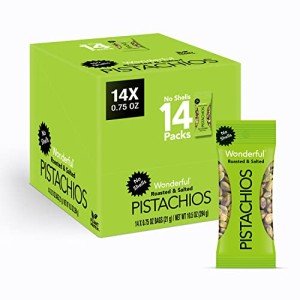 Wonderful Pistachios No Shells, Roasted & Salted Nuts, 0.75 Ounce Bag (Pack of 14), Protein Snacks, Vegan Snacks, On-the-Go, Individual Snacks for Adults