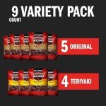 Jack Link's Beef Jerky Variety Pack – Includes Original and Teriyaki Jerky, Bulk Proetin Snack Pack, Good Source of Protein, Meat Snacks Made with 100% Beef, Individual Bags – 1.25 Oz (Pack of 9)