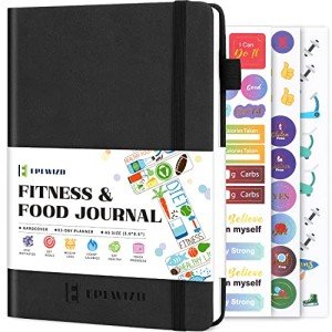 EPEWIZD Food and Fitness Journal, Weight Loss Journal for Women Men, 5.6"X 8.5" Food Diary & Meal Planner to Track Diet and Fitness Health, Calorie Counter Book (3 Month)-Black