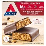 Atkins Chocolate Peanut Butter Protein Meal Bar, High Fiber, 16g Protein, 2g Sugar, 3g Net Carb, Meal Replacement, Keto Friendly, 5 Count