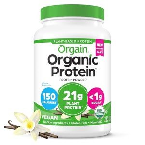 Orgain Organic Vegan Protein Powder, Vanilla Bean - 21g of Plant Based Protein, Low Net Carbs, Gluten Free, Lactose Free, No Sugar Added, Soy Free, Kosher, Non-GMO, 2.03 Lb