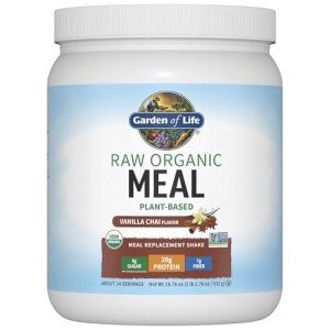 Garden of Life Meal Replacement Shakes, Vegan Protein Powder, Raw Organic Protein Powder, Vanilla Chai Protein Powder with Plant Based Pea Protein, Sprouts, Greens, Probiotics, Dairy Free 14 Servings