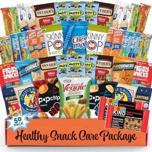 Healthy Snack Box Variety Pack Easter Care Package (50 Count) Candy Gift Basket College Student Crave Food Box, Nutritious Bars Chips, Birthday Sweet Treats for Adults Kids Teens Boys Girls