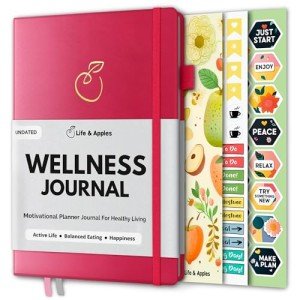 Life & Apples Wellness Journal Planner – Food Log, Fitness Tracker, Habit Tracker, Weight Loss Journal for Diet Tracking and Health Goals, Undated, Size A5 Berry