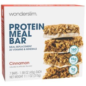 WonderSlim Meal Replacement Protein Bar, Cinnamon, 15g Protein, 20 Vitamins & Minerals, Gluten Free (7ct)
