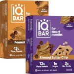 IQBAR Brain and Body Keto Protein Bars - Peanut Butter Chip and Almond Butter Chip - 12 Count Energy Bars - Low Carb Protein Bars - High Fiber Vegan Bars Low Sugar Meal Replacement Bars