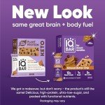 IQBAR Brain and Body Keto Protein Bars - Peanut Butter Chip and Almond Butter Chip - 12 Count Energy Bars - Low Carb Protein Bars - High Fiber Vegan Bars Low Sugar Meal Replacement Bars
