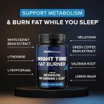 Night Time Fat Burner for Weight Loss Support & Sleep Aid | Appetite Suppressant, Carb Blocker, Overnight Metabolism Booster for Stomach Fat Burner & Night Shred with Melatonin | Non-GMO, Vegan 60ct