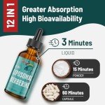 Berberine HCl Supplement 3000 mg - Liposomal Berberine HCl Liquid - AMPK Activator with Turmeric, Ceylon Cinnamon, 12 Natural Ingredients - 2 fl oz