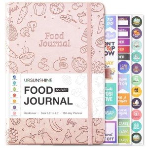 Food Journal - Journal for Women Weight Loss, 5.8" x 8.3", 6 Months Meal Planner to Count Calories Health Journal for Women/Men, Keep Healthy Diet & Achieve Fitness Goals - Rose Gold