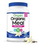 Orgain Organic Meal, Vegan Meal Replacement Protein Powder, Vanilla Bean - 20g Plant Based Protein, 6g Prebiotic Fiber, Fruits, Vegetables & Greens, Gluten Free, Shakes & Smoothies, 2.01lb
