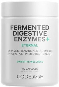 Codeage Fermented Digestive Enzymes Supplement 3-Month Supply - 14 Digestive Enzymes, Probiotics, Prebiotics, Fermented Botanicals, Plant-Based Multi Pancreatic Enzymes - 1 Capsule a Day - 90 Capsules