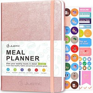 JUBTIC Weekly Meal Planner Notebook, Food Journal for Women Weight Loss, Fitness Journal, Daily Meal Prep Journal with Shopping and Grocery Lists for Food Planning, Healthy Diet or Weight Loss Tracking, Last 1 Year,Undated, A5, Rose Gold