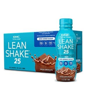 GNC Lean Shake 25 Protein Shake, Clinically Proven Weight Management, Meal Replacement, 25g Protein with Zero Added Sugar, Ready to Drink, Swiss Chocolate, Pack of 12