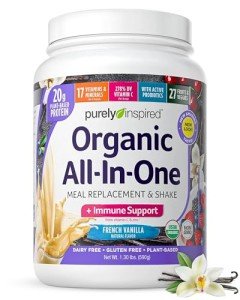 Purely Inspired All-in-One Vegan Protein Powder for Men & Women, French Vanilla (16 Servings) - Plant-Based Organic Protein Powder for Shakes & Smoothies - Gluten-Free Nutritional Meal Replacement