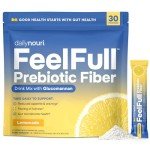Daily Nouri FeelFull Prebiotic Fiber Drink Mix with Glucomannan & Chromium | for Natural Feeling of Fullness, Appetite & Cravings Support, Gut Microbiome & Metabolic Health | 30 Stick Packs